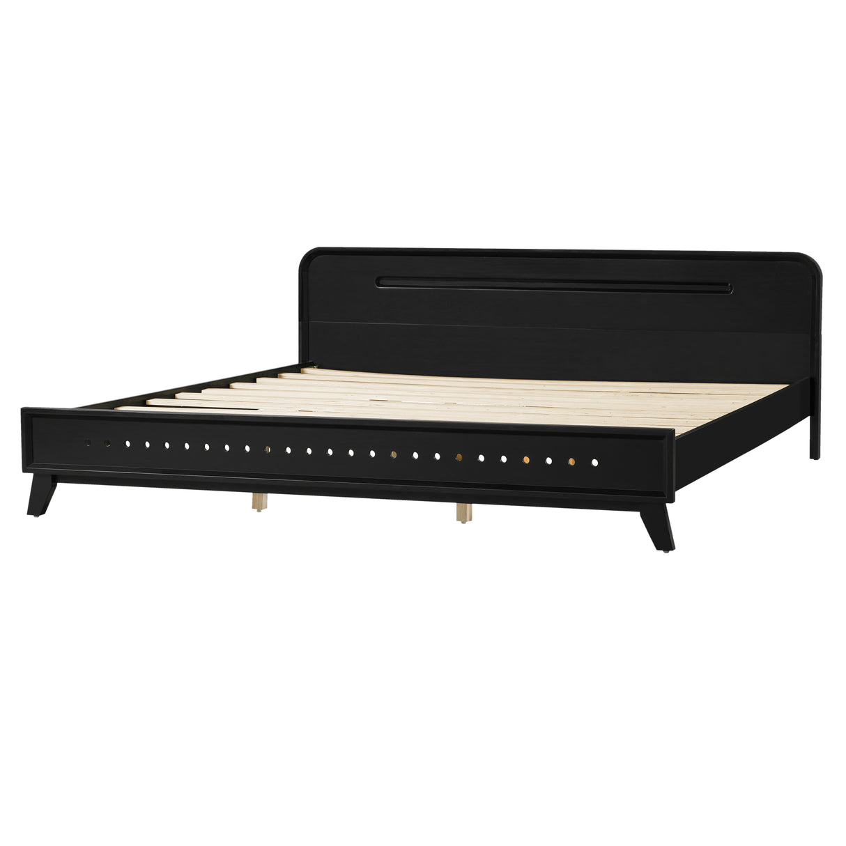 Pine Solid Wood King Size Bed, Solid and Stable, No Box Spring Needed