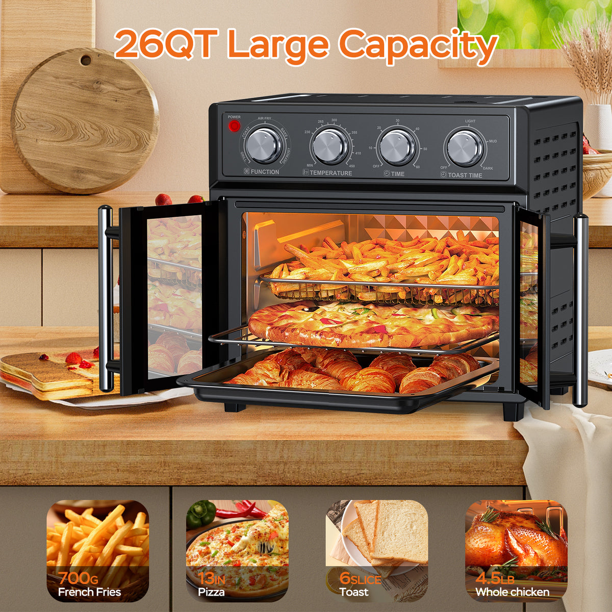 PlumChef 26QT Large Capacity French Double-Door Air Fryer