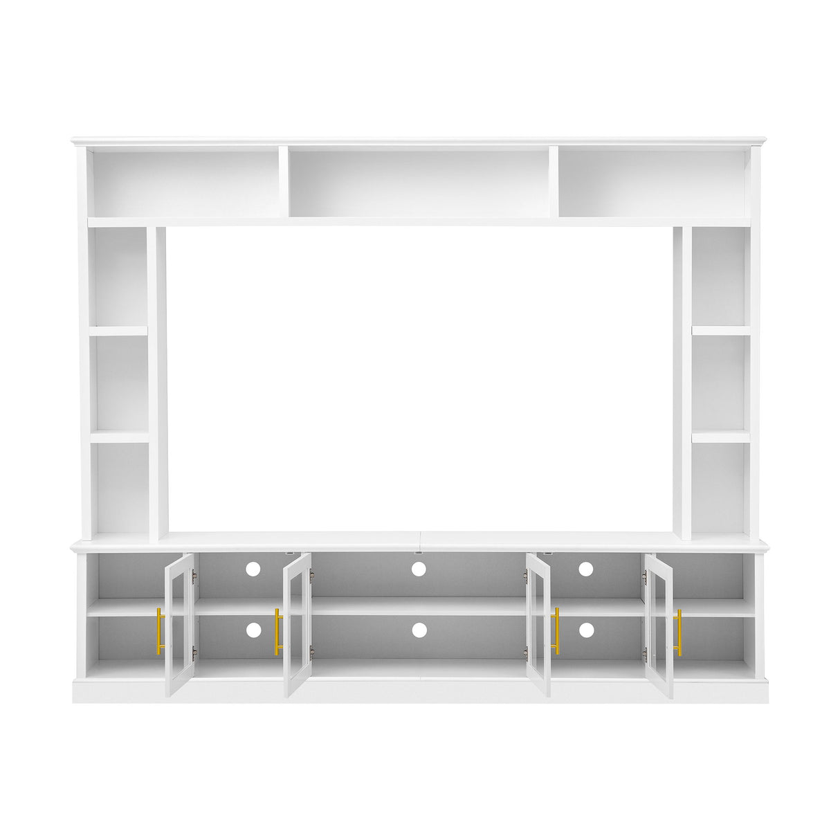 All-In-One Entertainment Center With Bookshelves & Tempered Glass Doors, TV Console Unit For Living Room