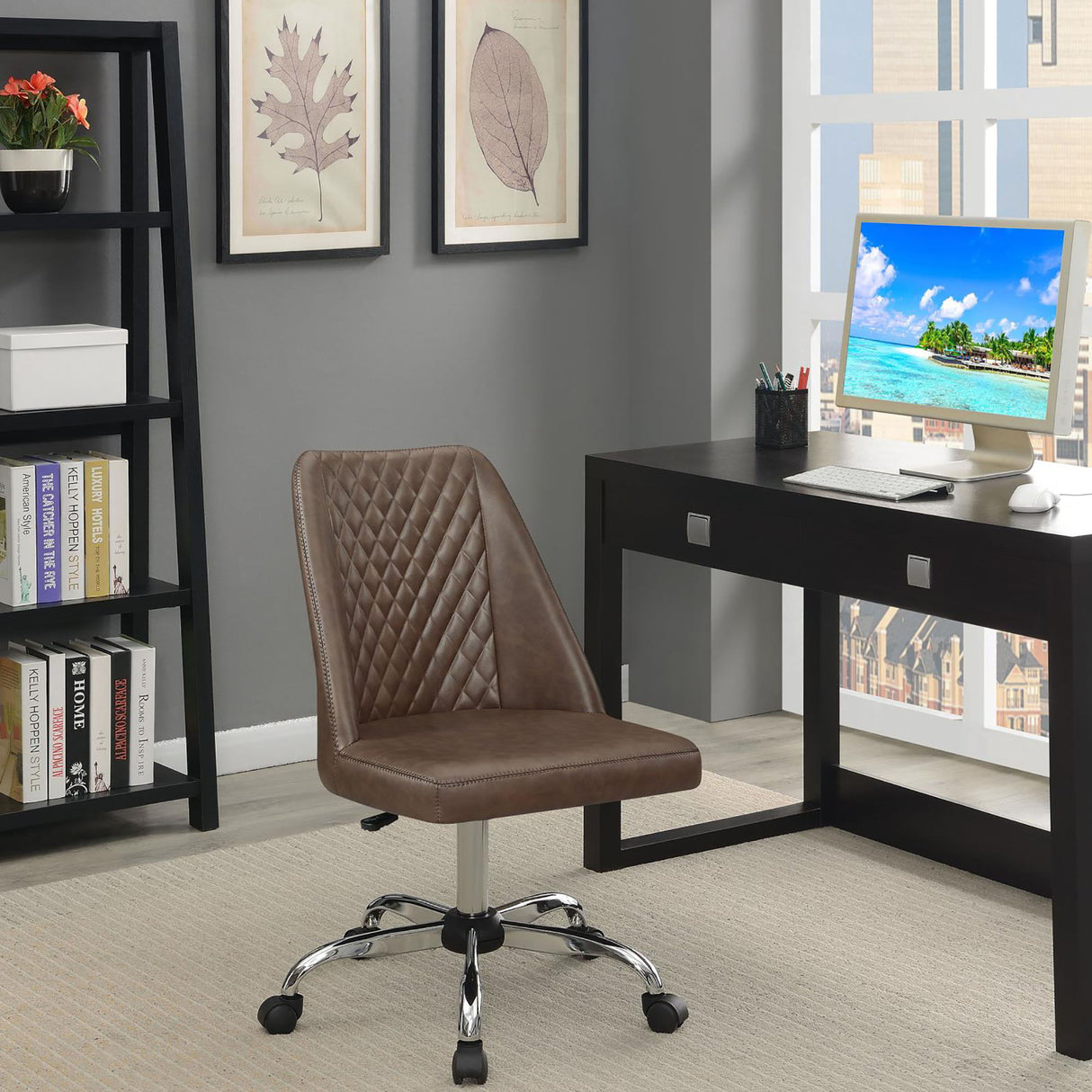 Adjustable Office Chair With Diamond Tufted Backrest Base - Brown
