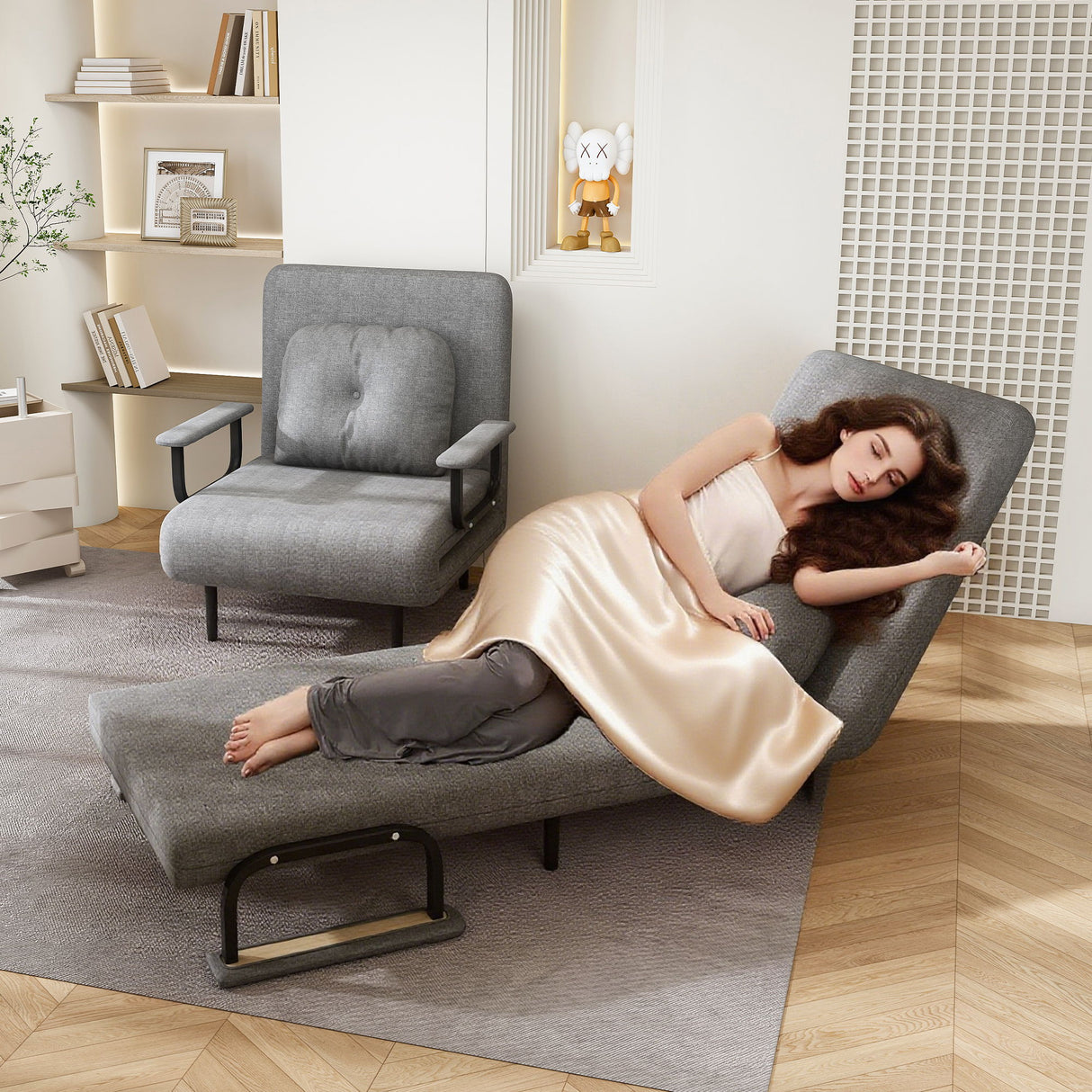 3 In 1 Convertible Folding Sofa Bed With Adjustable Backrest And Pillow