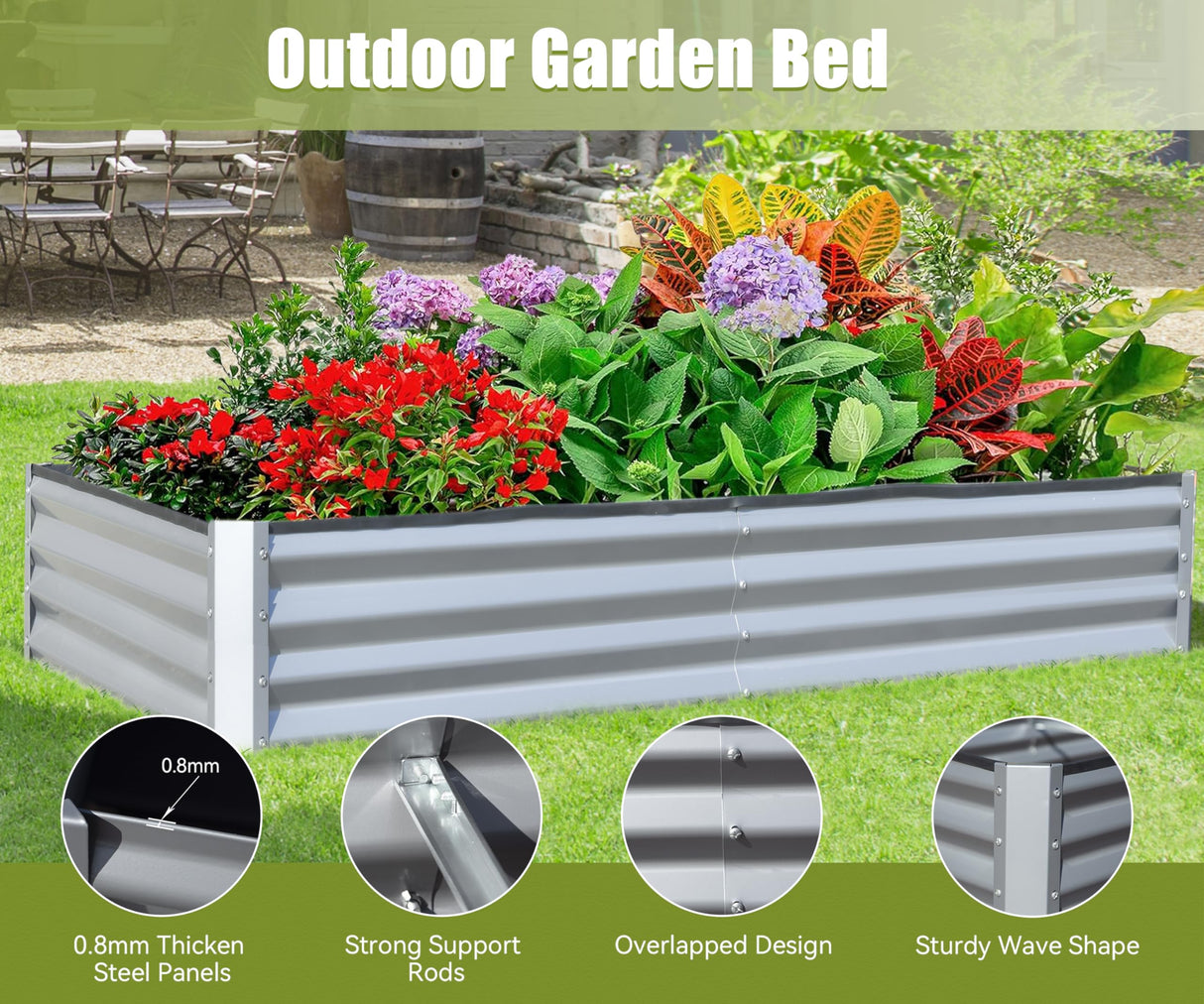 6x3x1ft Galvanized Raised Garden Bed