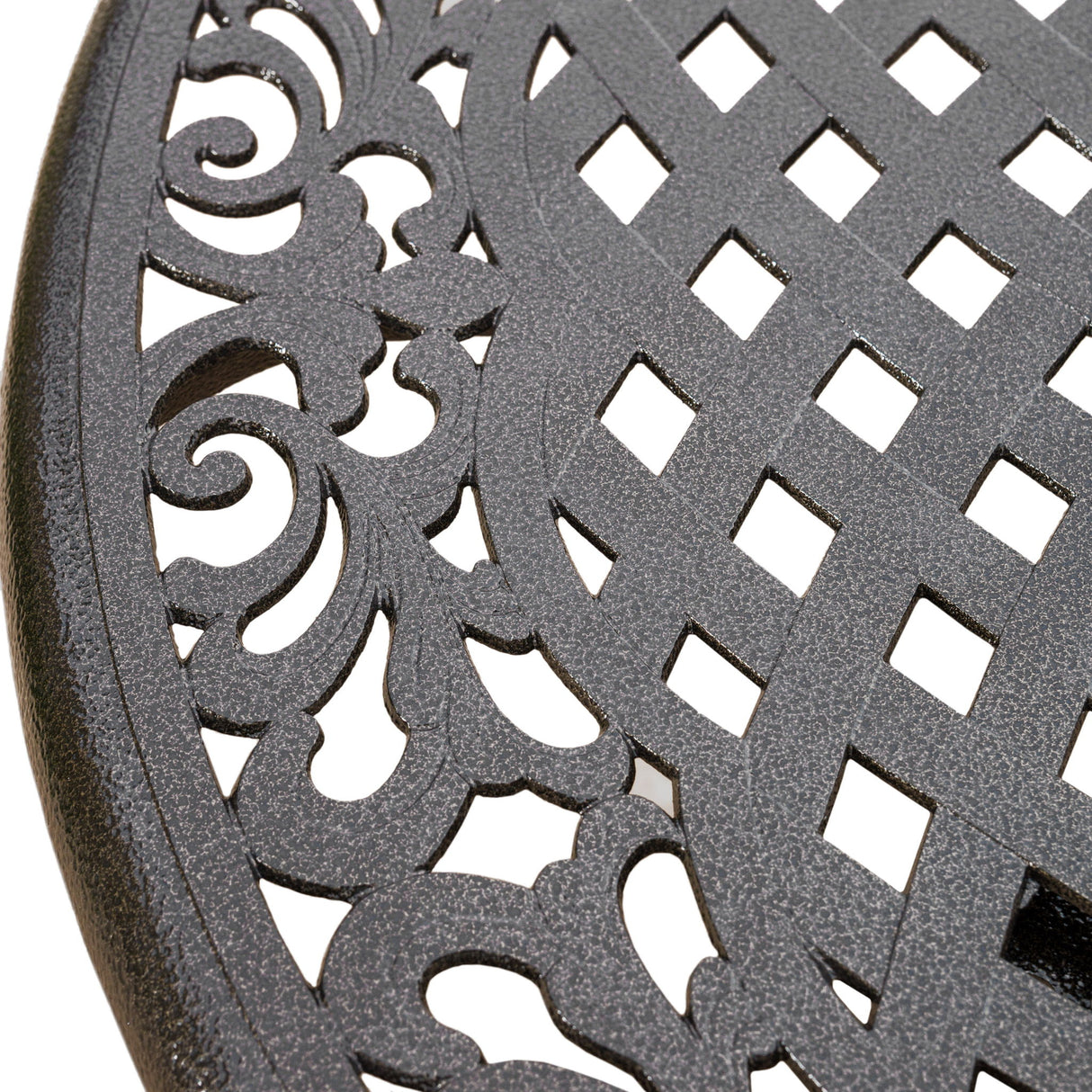 Tranquilius - Outdoor Round Dining Table With Lattice Tabletop, Umbrella Hole And Curved Legs