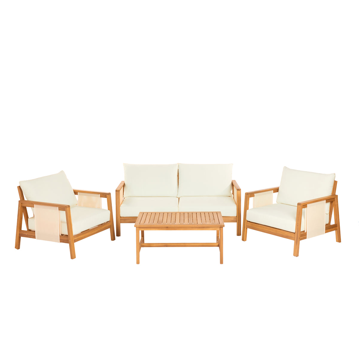 4-Piece Sofa Set with Cushions – Outdoor Loveseat & Coffee Table Set
