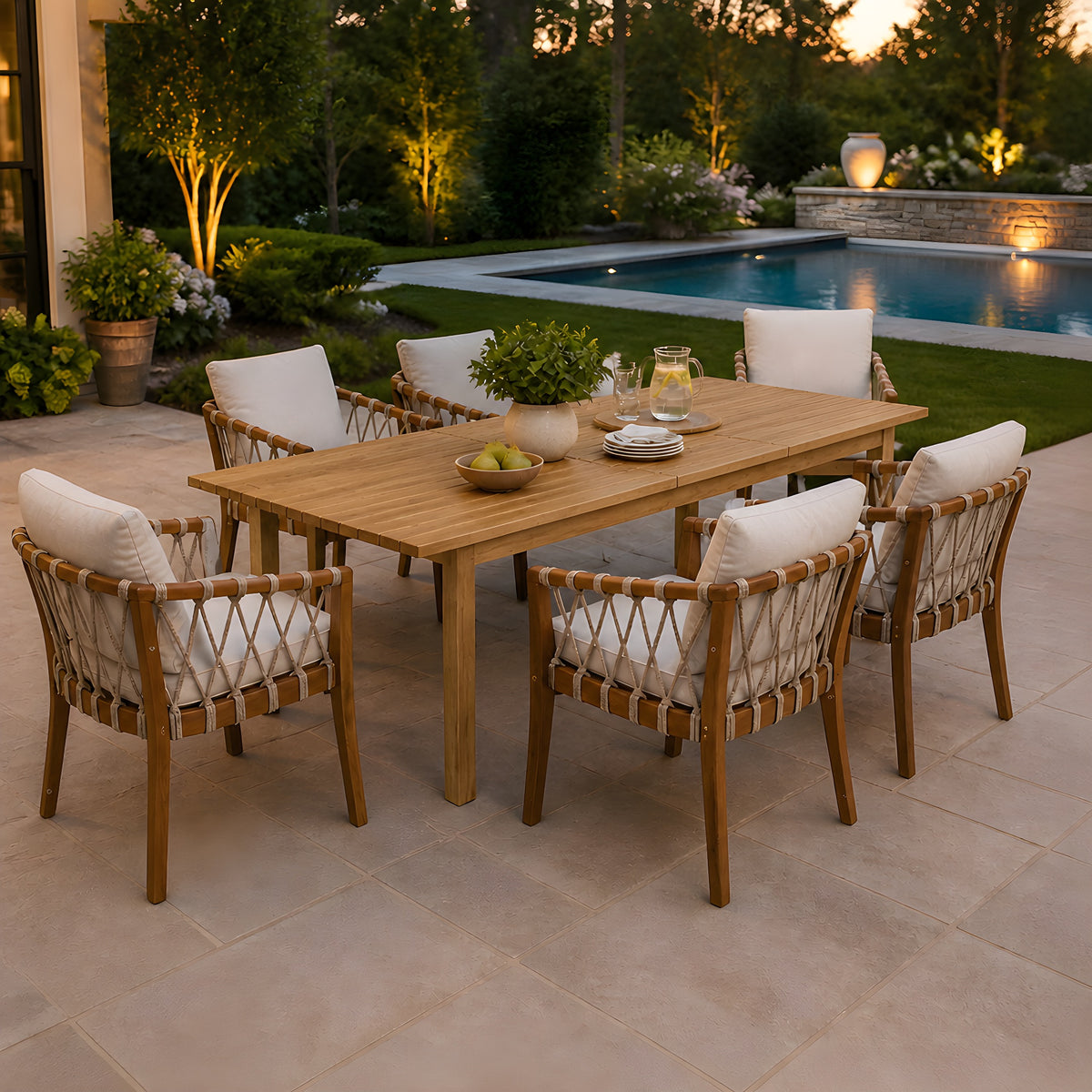 7 Pieces Acacia Wood Outdoor Dining Set