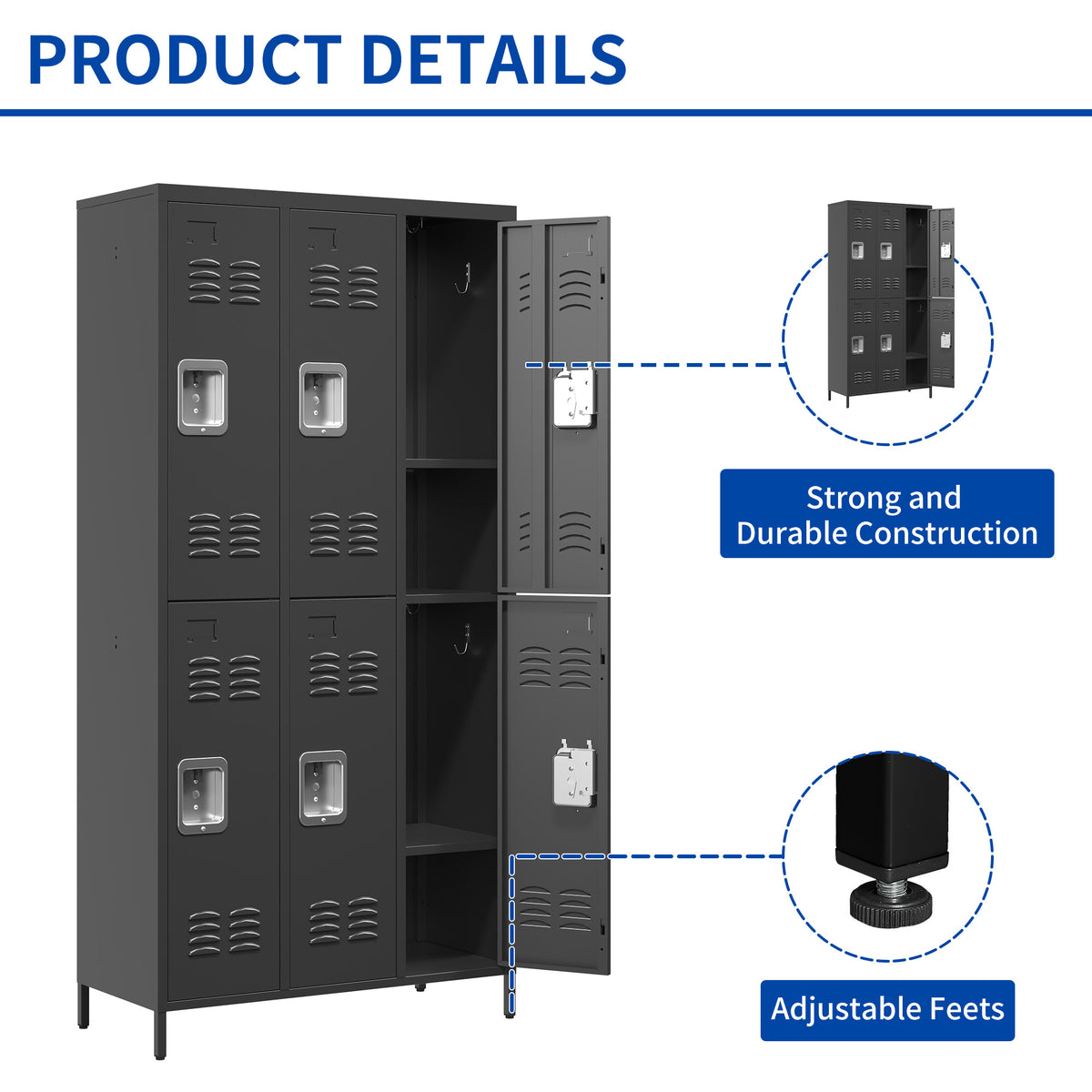 6 Door 72"H Metal Lockers With Lock