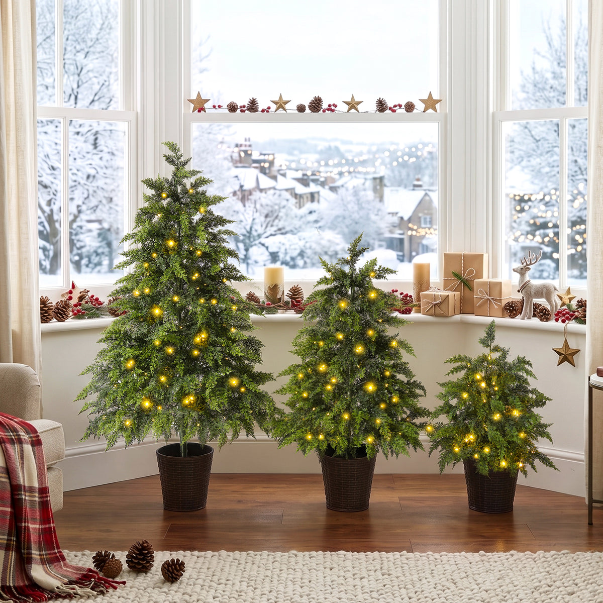 3-Piece Pre-Lit Christmas Tree Set