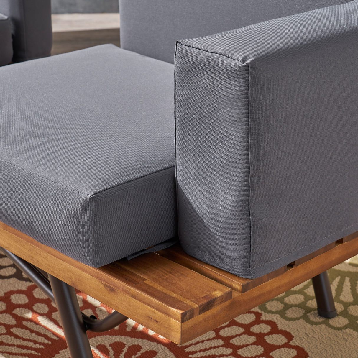 Outdoor Sofa With Cushions And Iron Legs - Dark Gray