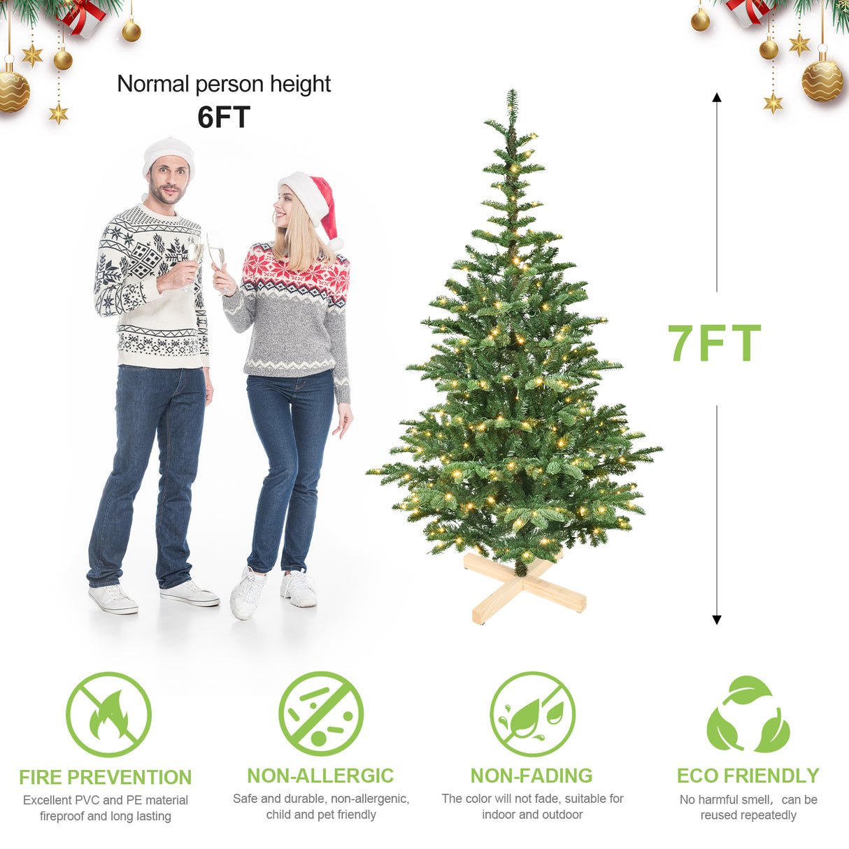 7ft Pre-Lit Christmas Tree with 400 Warm Lights