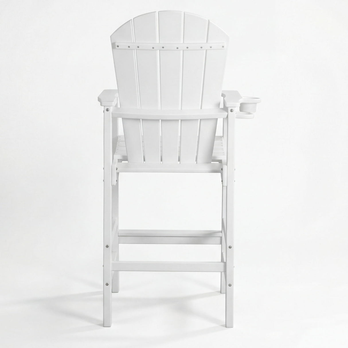Outdoor Bar Height Adirondack Patio Chair With Cup Holder And Armrests All Weather UV Resistant - White