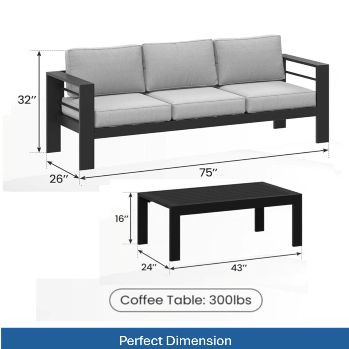 Outdoor Patio Set, All-Weather With Thick Cushions