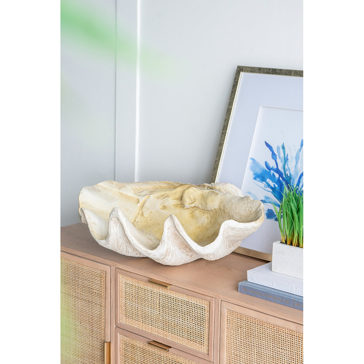 Large Clam Shell Accent, Coastal Style, 25.3-Inch, Cream