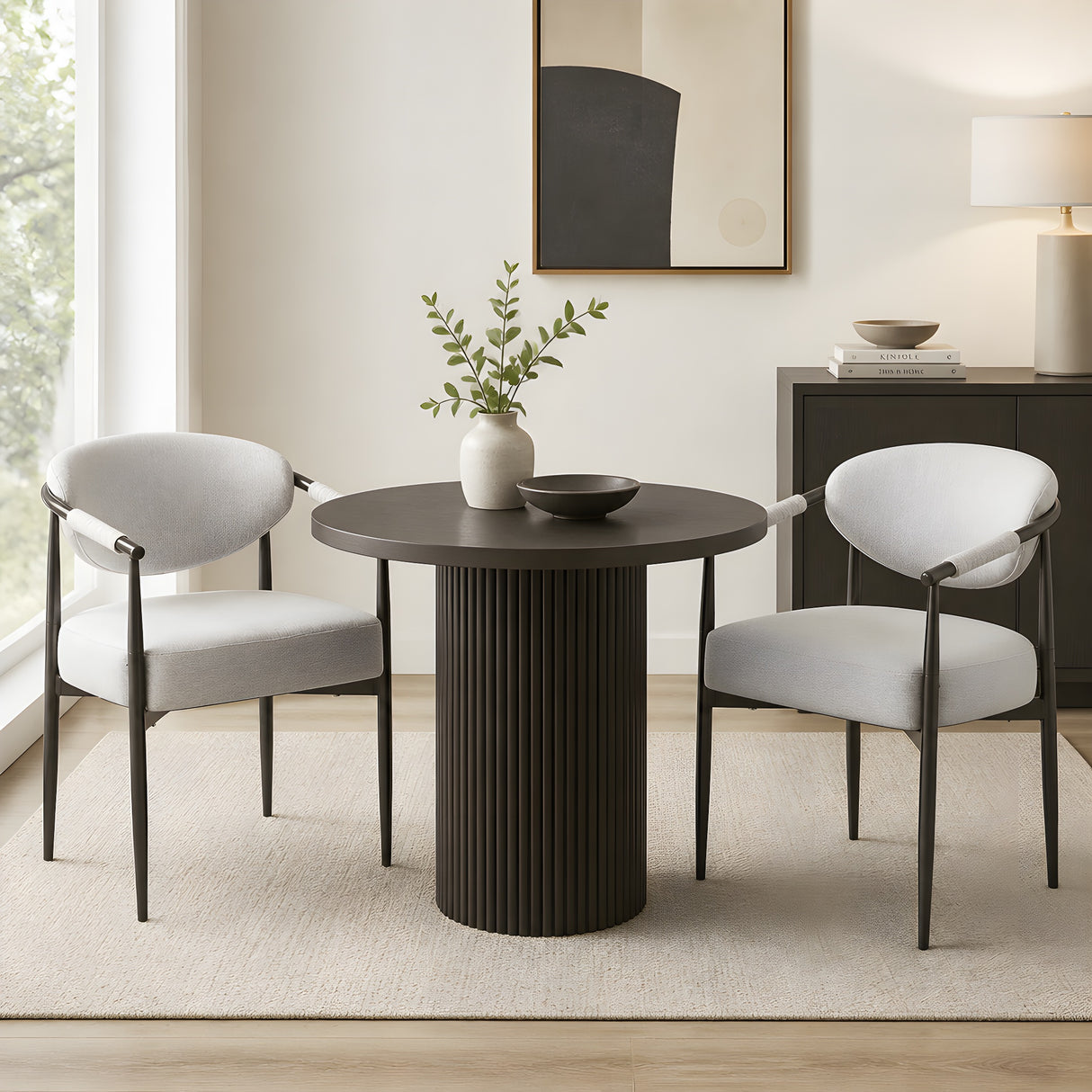 Modern Dining Chairs Set of 2 with Bronze Iron Frame