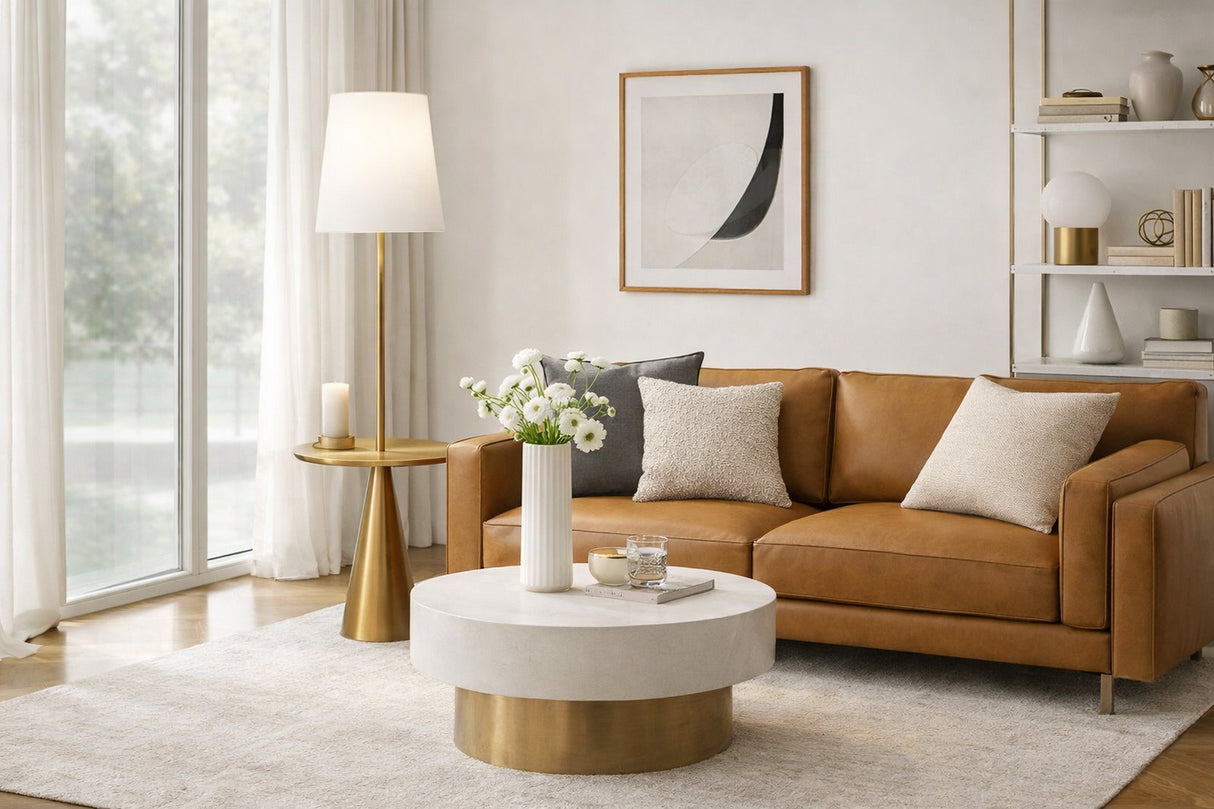 Celestial Modern Floor Lamp with Brass Accent Table