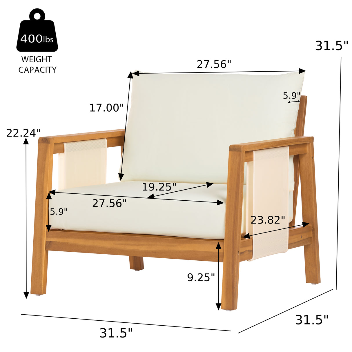 Outdoor Club Chair, Acacia Wood Frame with Textilene Accents