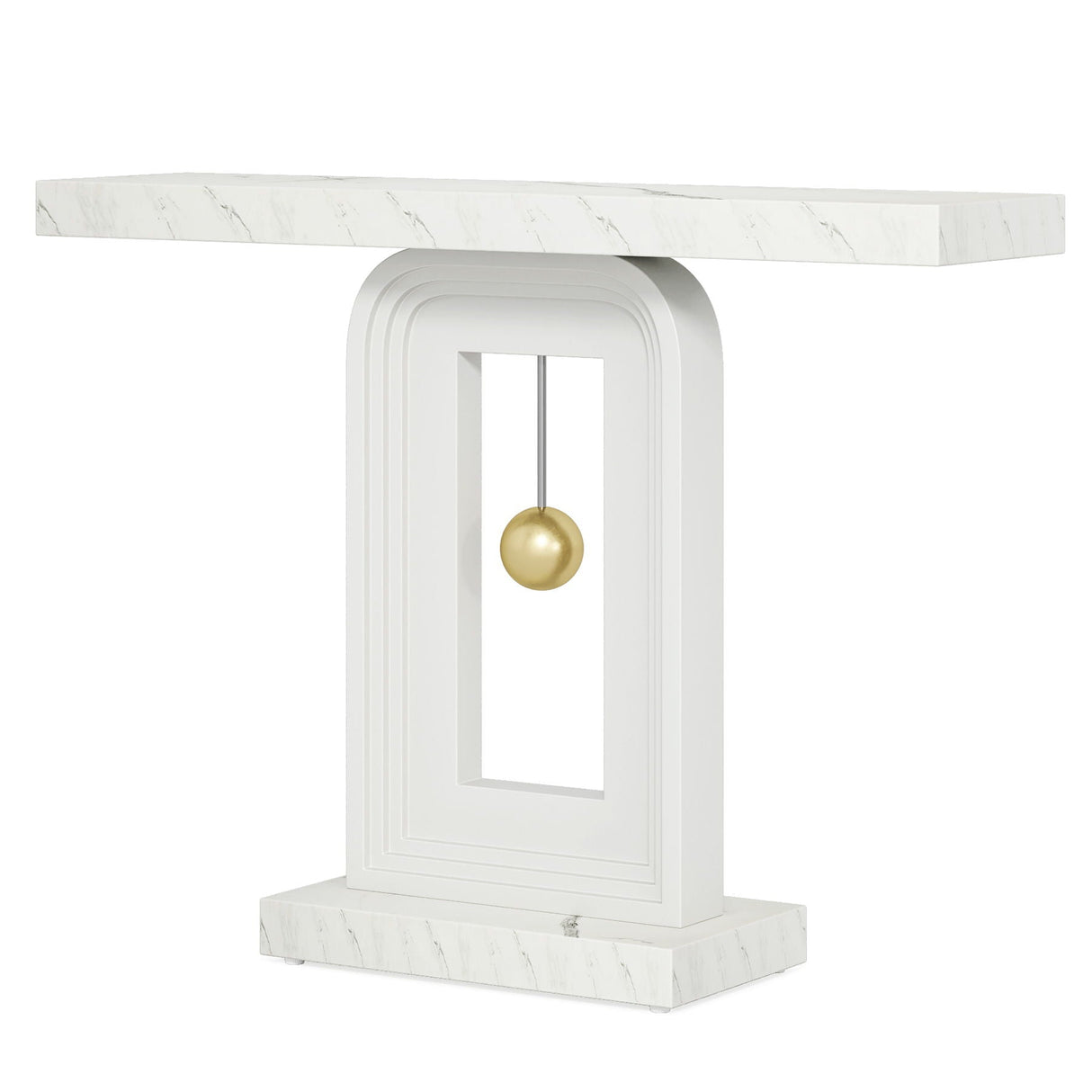 Console Table With Geometric Base For Living Room - White / Gold