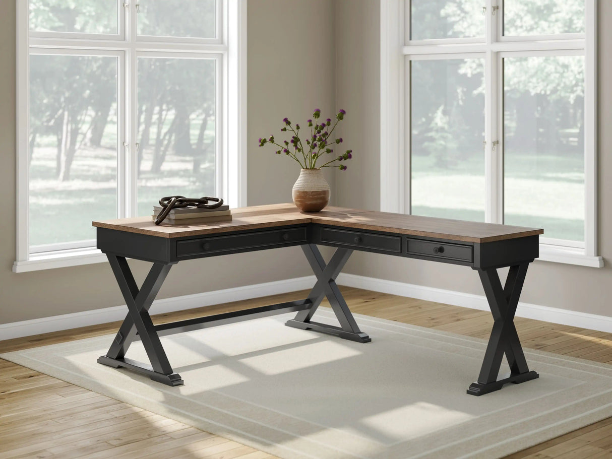 Wildenauer - Home Office Desk And Return - Brown / Black - Best Buy Furniture