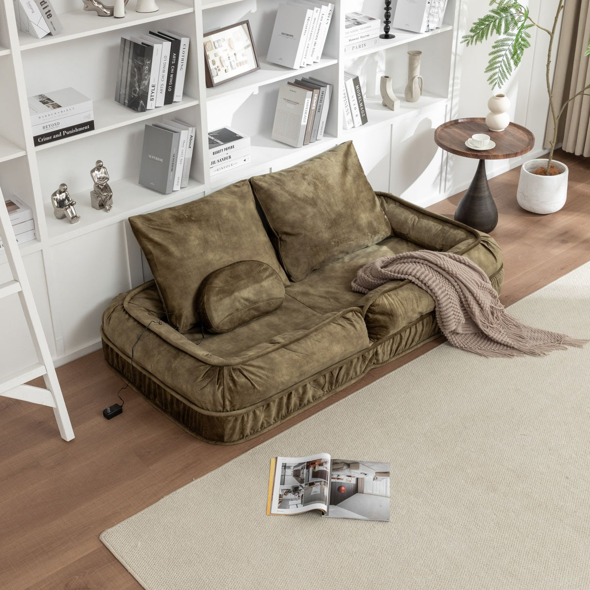 Upholstered Human Dog Bed And Pets, Bean Bag Floor Sofa With Massage Pillow, 5 Adjustable Positions & 2 Soft Pillows