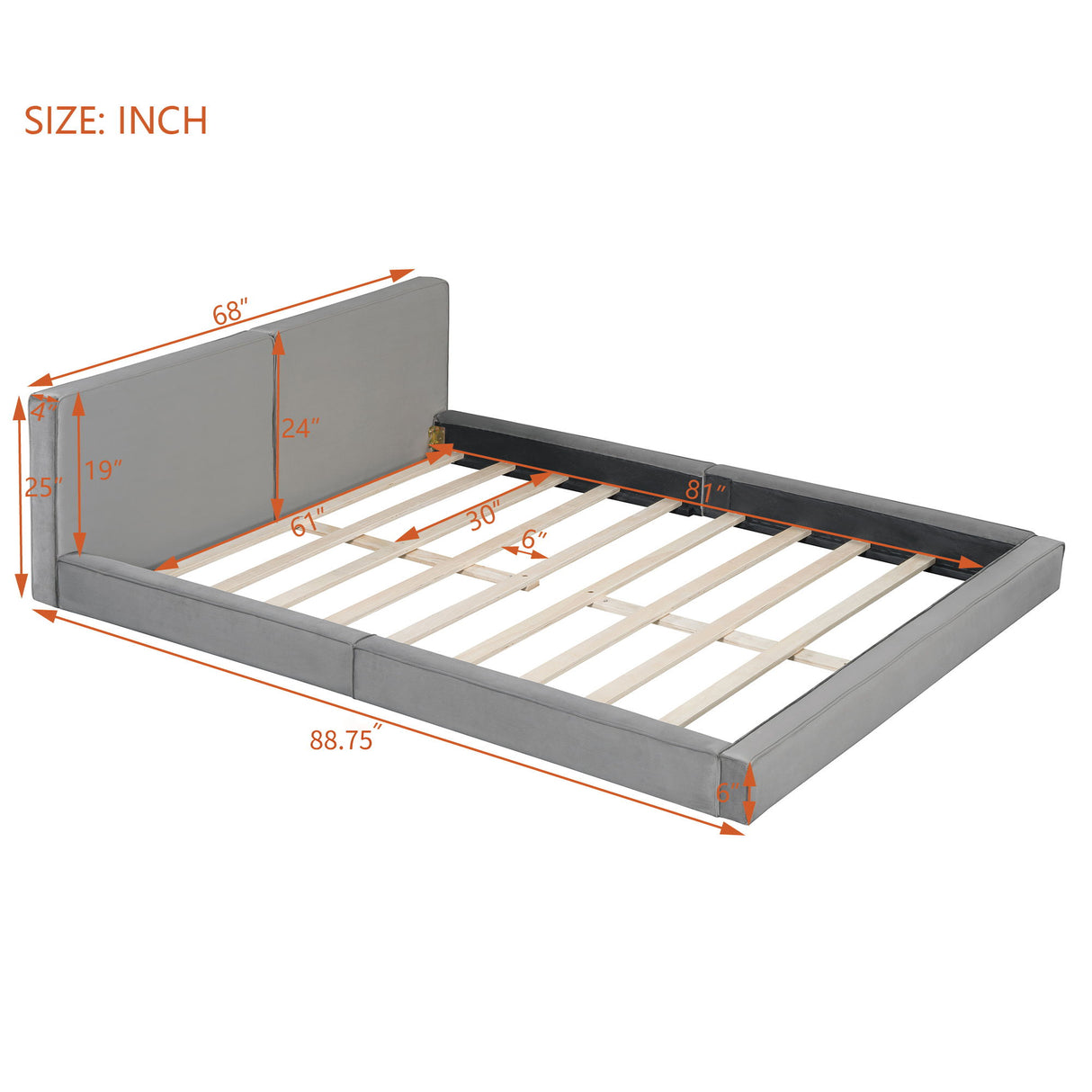 Upholstered Platform Bed, Grounded Bed With Solid Frame