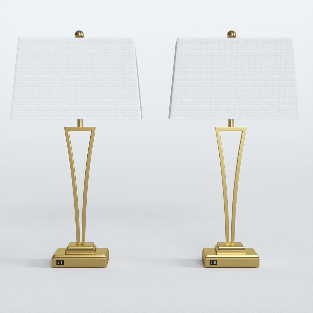 Gold Table Lamps Set of 2, 30.5-Inch Tall with USB Charging Ports