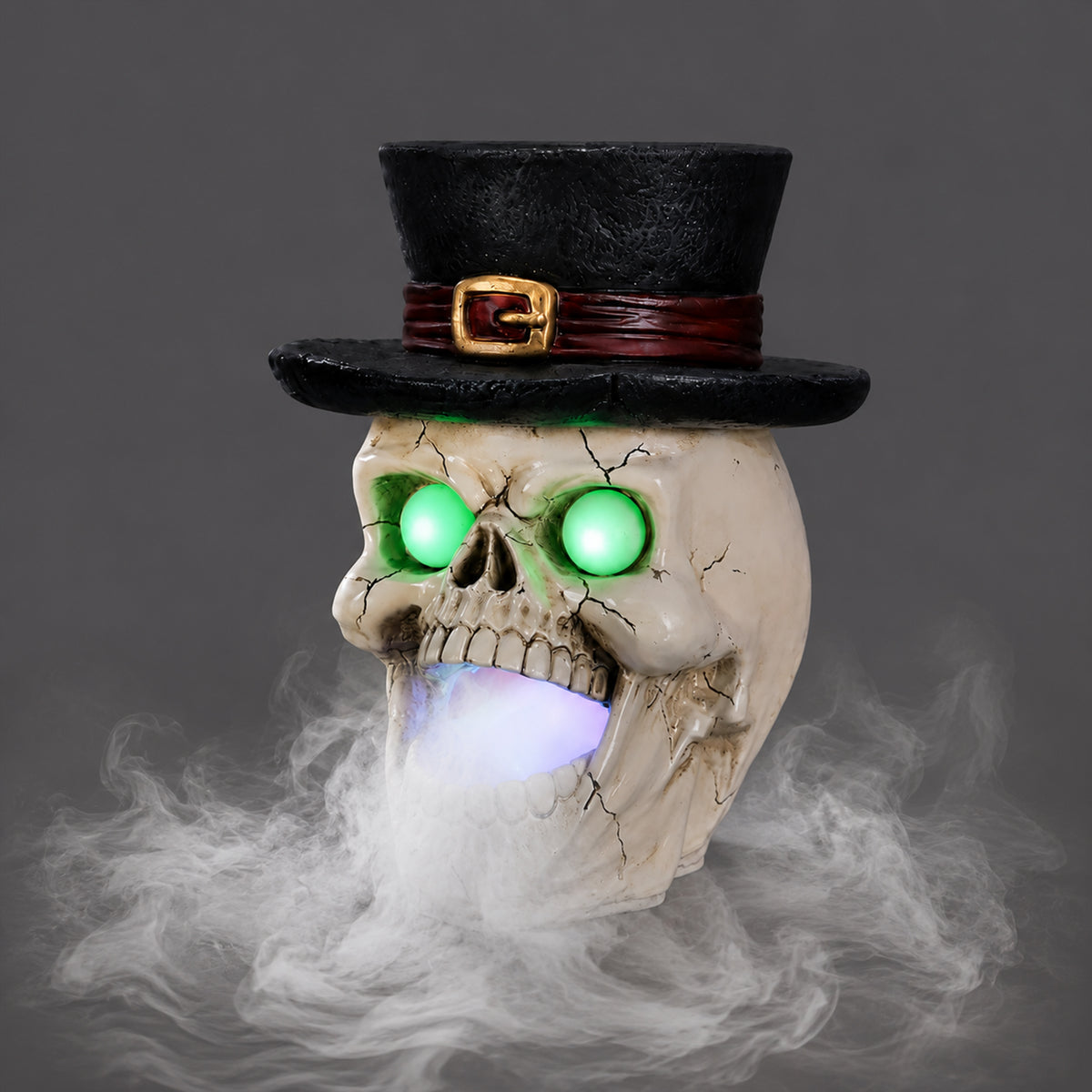 LED Light-Up Skull with Top Hat & Mist Maker