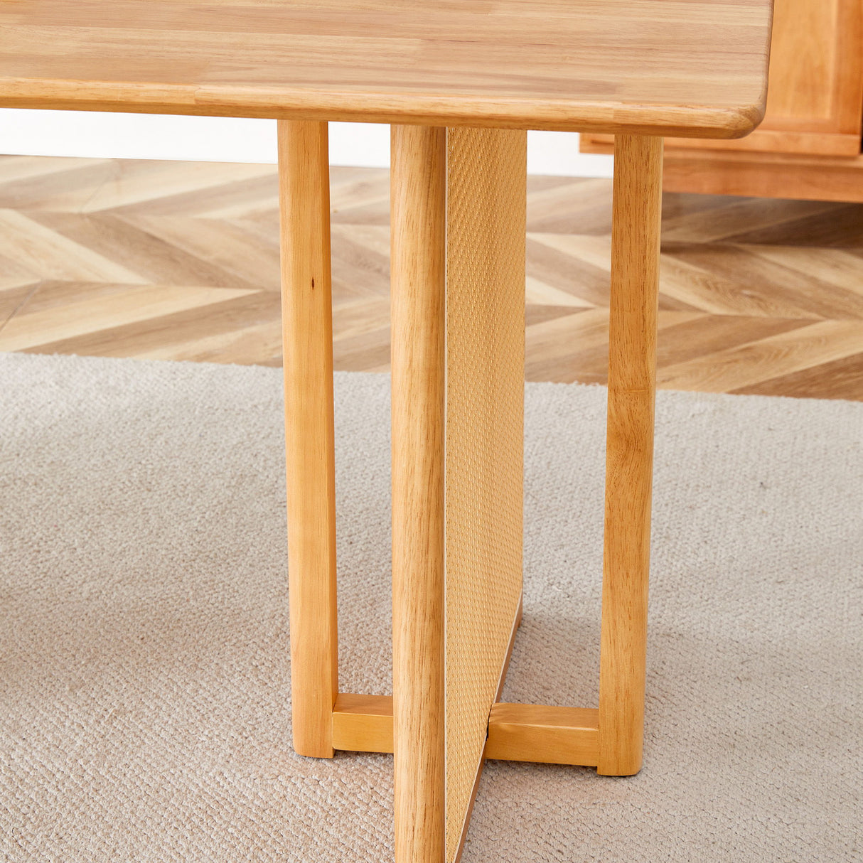 Dining Table With Imitation Rattan Design For Dining Room