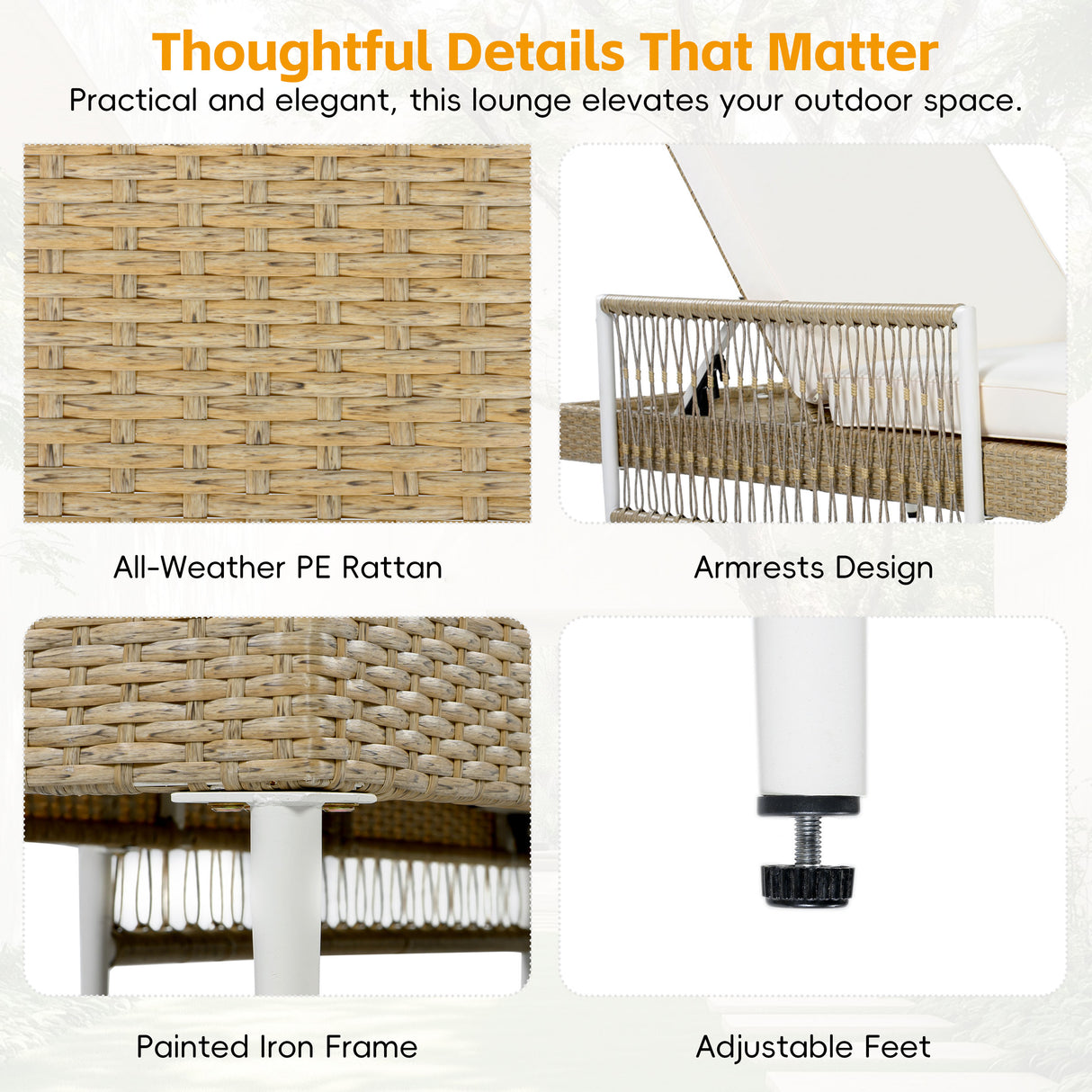 TOPMAX Outdoor All-Weather PE Rattan Chaise Lounge