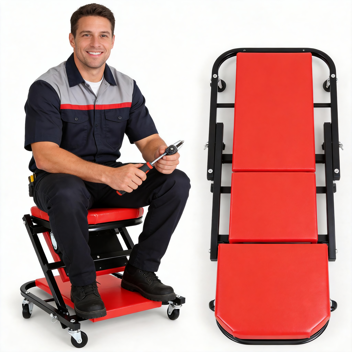 Adjustable Z-Shape Rolling Mechanic Stool