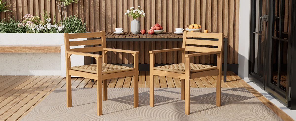 Set of 2 Outdoor Acacia Wood Dining Chairs with Woven Seats
