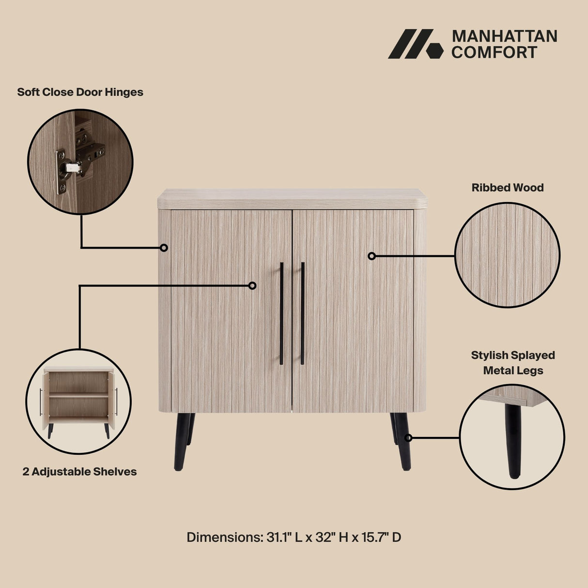 Jodie - Fluted Accent Cabinet - Oak