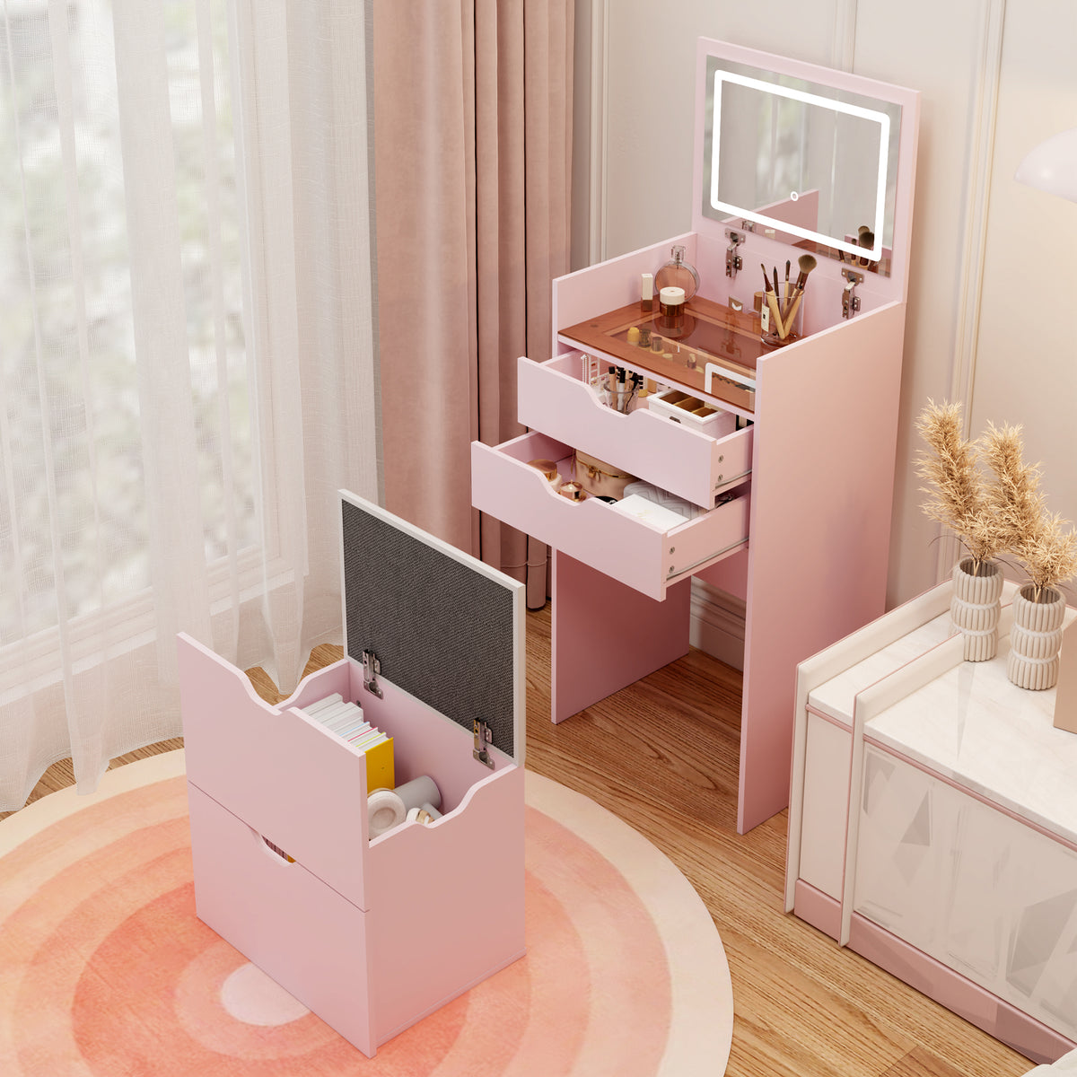 3-in-1 Multifunctional Dressing Table and Stool Set