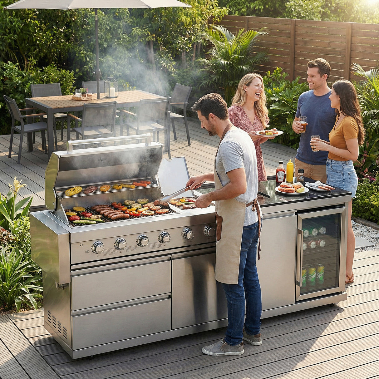 84-Inch Deluxe Stainless Steel Outdoor Kitchen Barbecue Island Grill