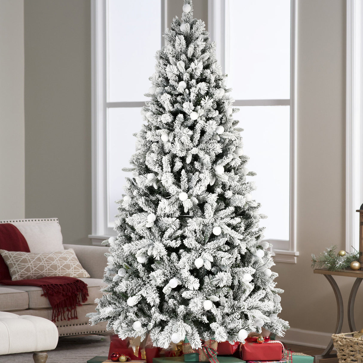 7.5ft Flocked Christmas Tree with 400L Colorful LED Lights