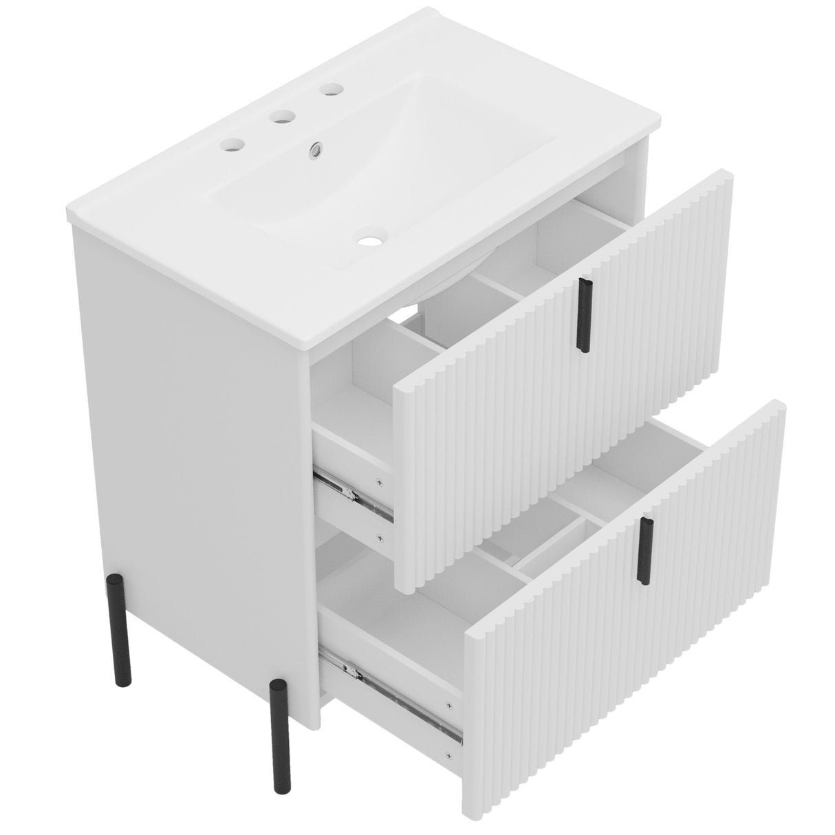 Fluted Bathroom Vanity With Ceramic Sink, Freestanding Design
