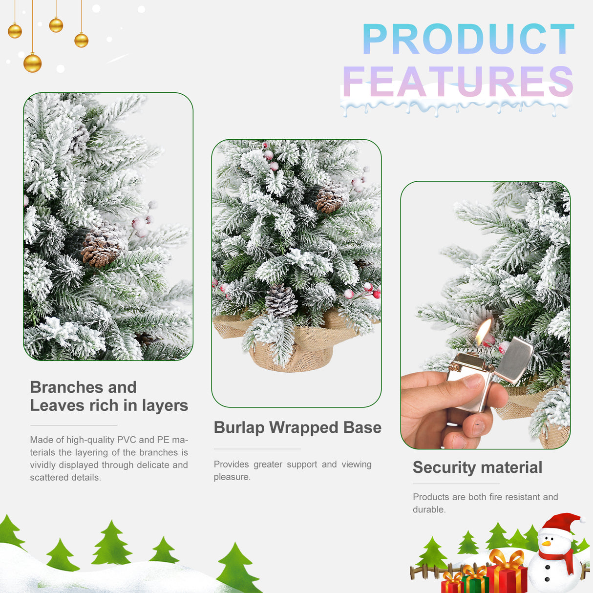 3FT Flocked Tabletop Christmas Tree with Pine Cones