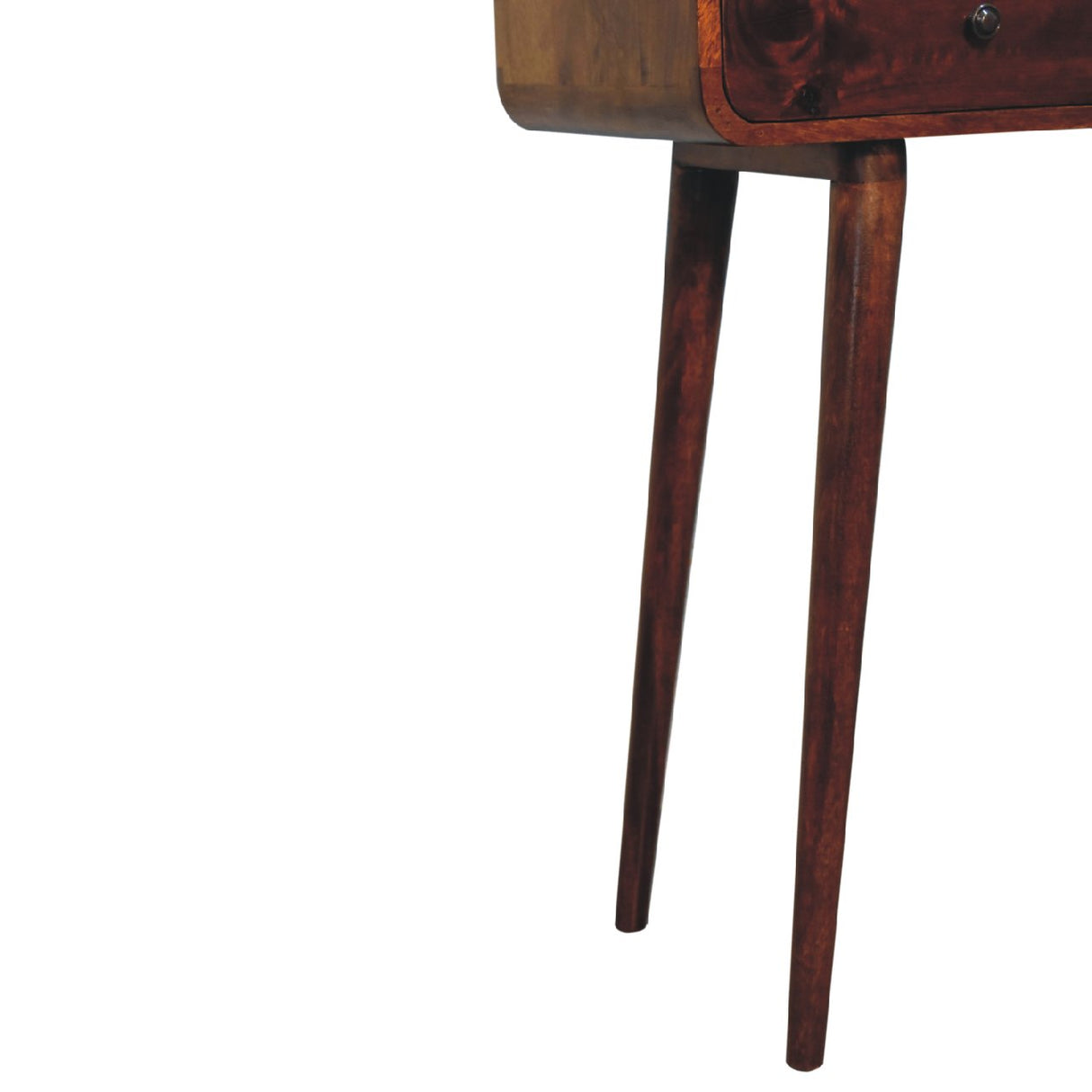 Solid Wood Chestnut Curved Hallway Table, 2-Drawers, Nordic Legs