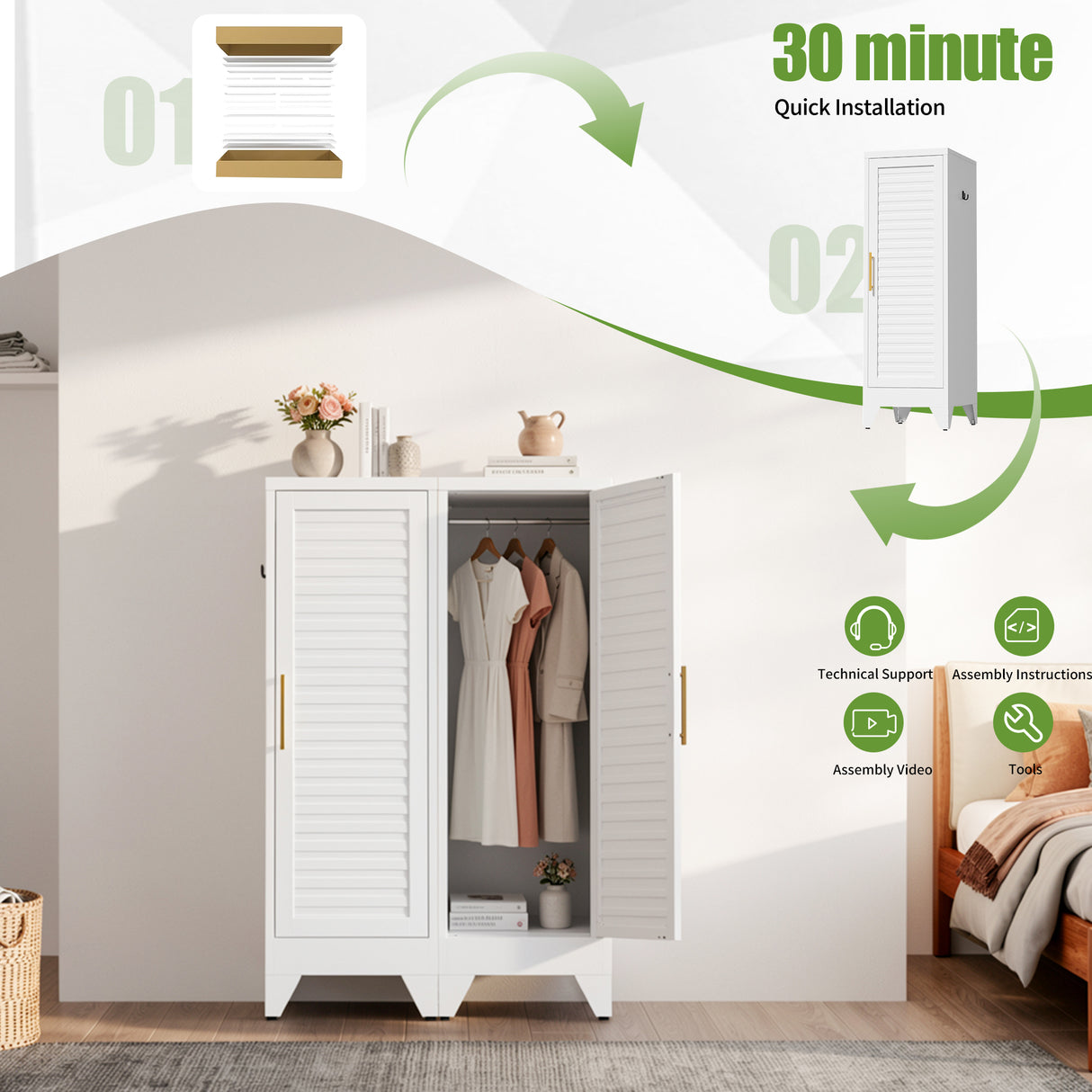 47.2" Narrow Metal Storage Closet with Louvered Door