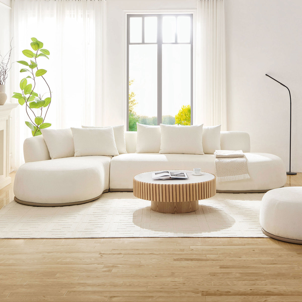 Oversized L-Shape Sectional Sofa with Ottoman - Beige