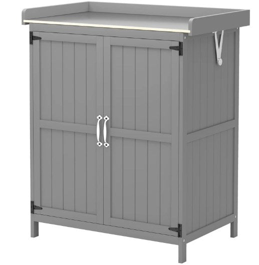 Wooden Potting Bench with 2 Doors and Outdoor Storage Cabinet