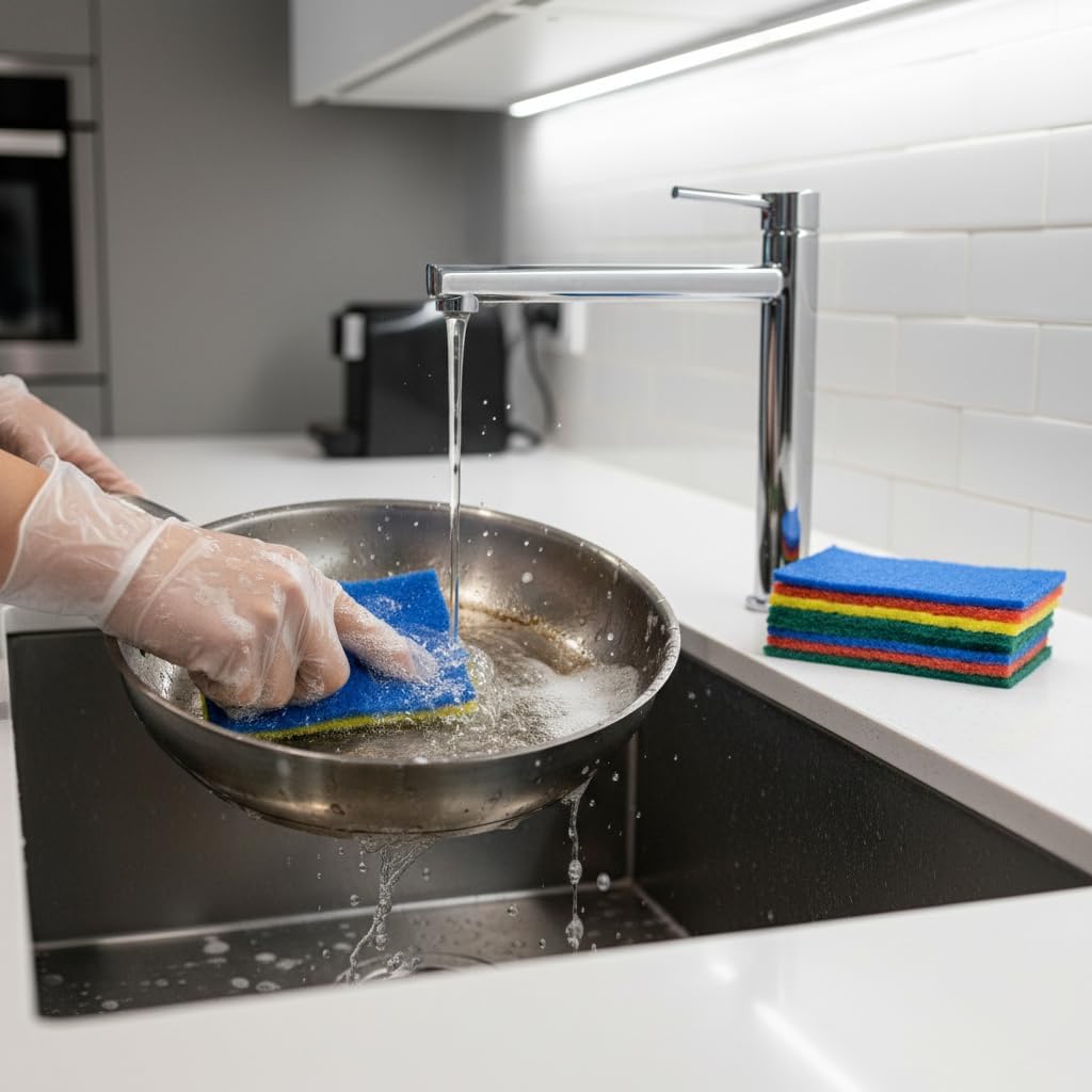 Non-Scratch Scouring Pads, Heavy Duty Dish Scrubber, Multi-Color, 4x6 Inch, 40 Pack, Reusable Kitchen Scrub Pads for Dishes and Grills