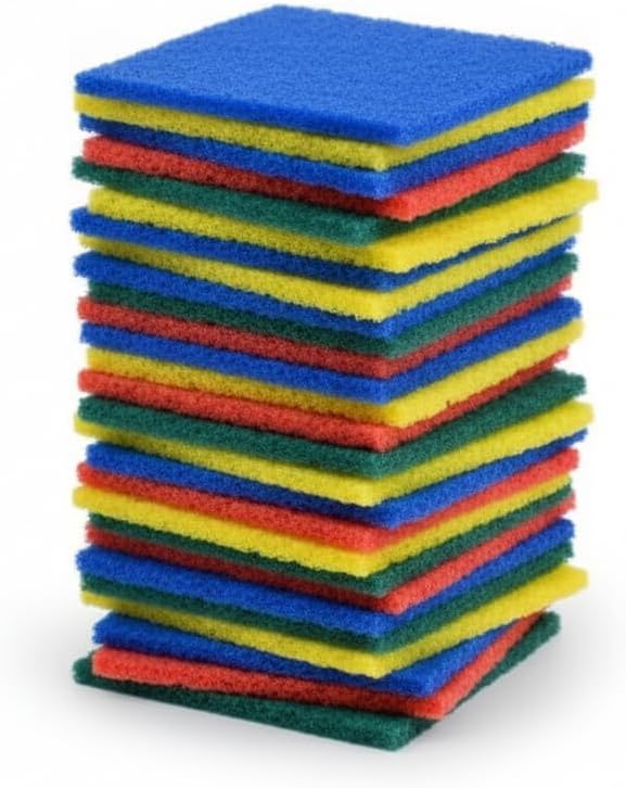 Non-Scratch Scouring Pads, Heavy Duty Dish Scrubber, Multi-Color, 4x6 Inch, 40 Pack, Reusable Kitchen Scrub Pads for Dishes and Grills