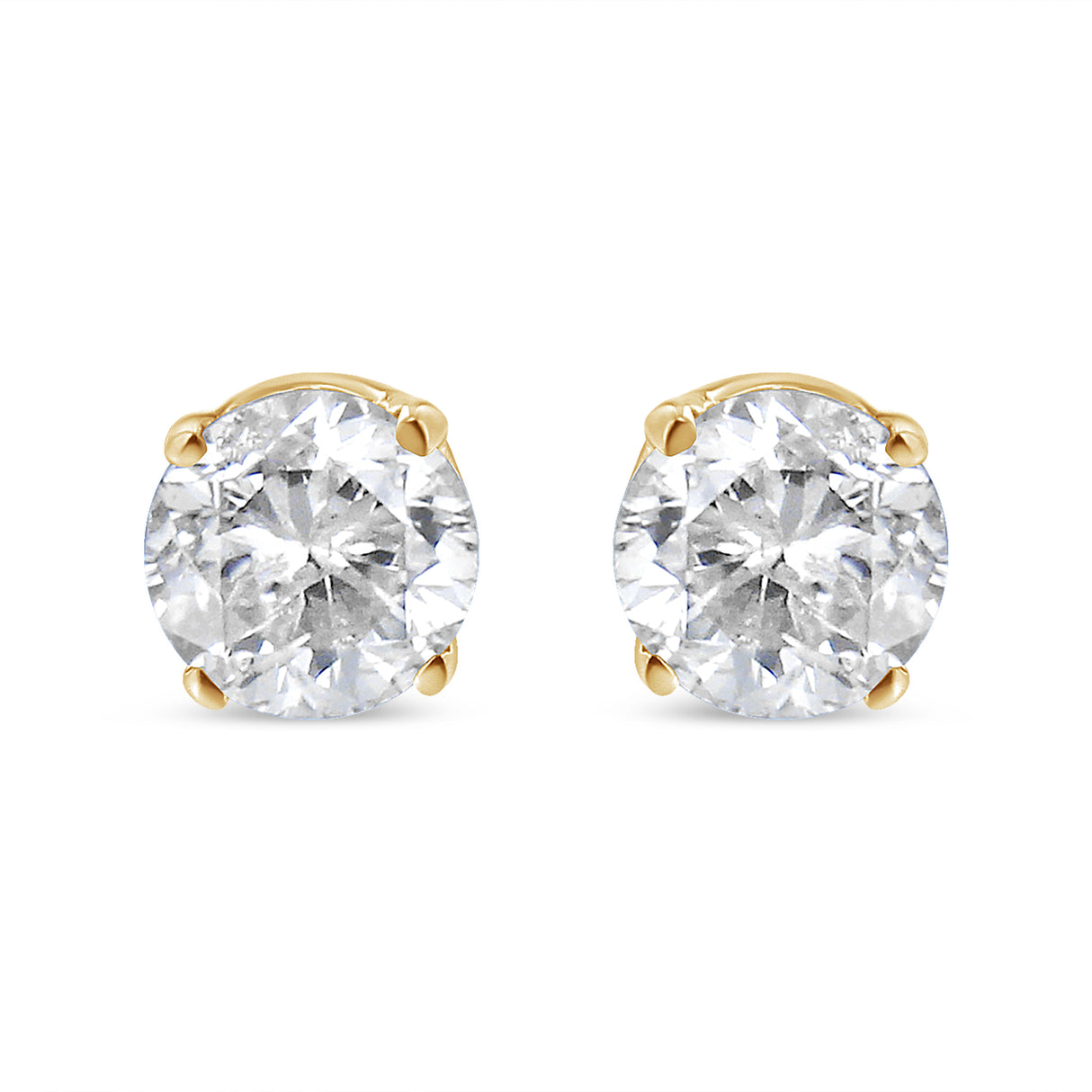 AGS Certified 14K Yellow Gold 1/2 Cttw 4 Prong Set Brilliant Round-Cut Solitaire Diamond Push Back Stud Earrings (O-P, Color, SI2-I1 Clarity)