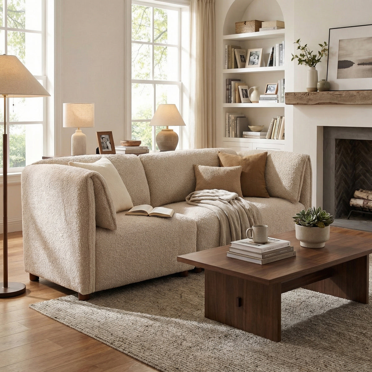 Aura 66 in. 2-Seats Boucle Modular Sectional Sofa