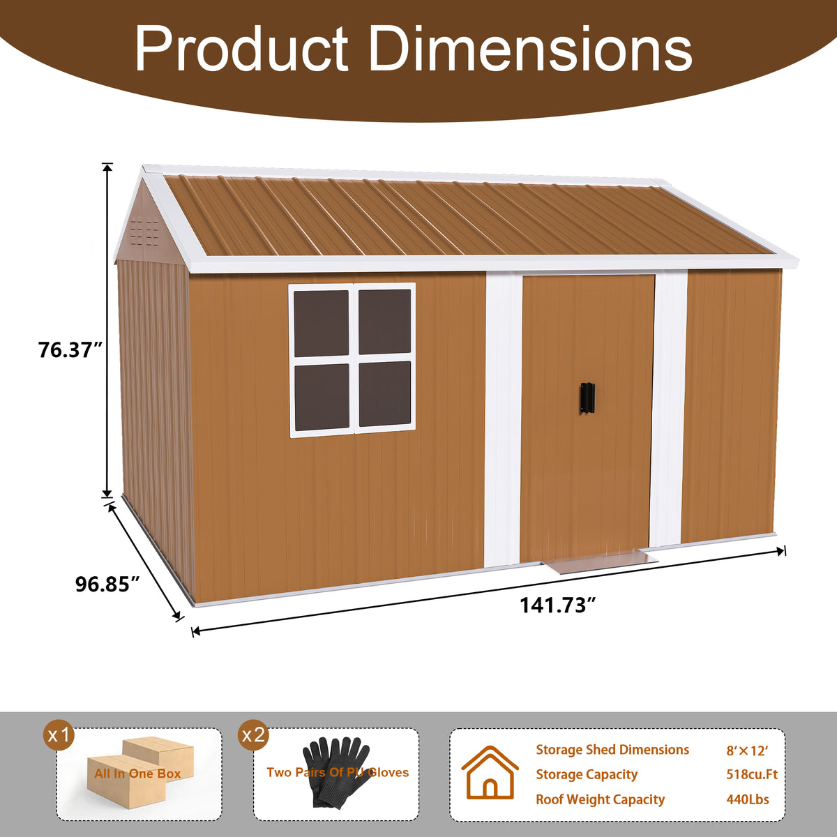 12x8 FT Heavy-Duty Metal Storage Shed