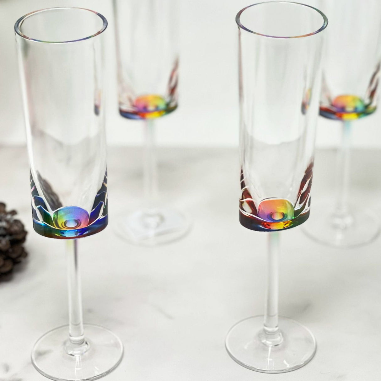 Halo - Oval Unbreakable Plastic Champagne Flutes Acrylic Wedding Glasses, 4Oz Capacity (Set of 4) - Clear