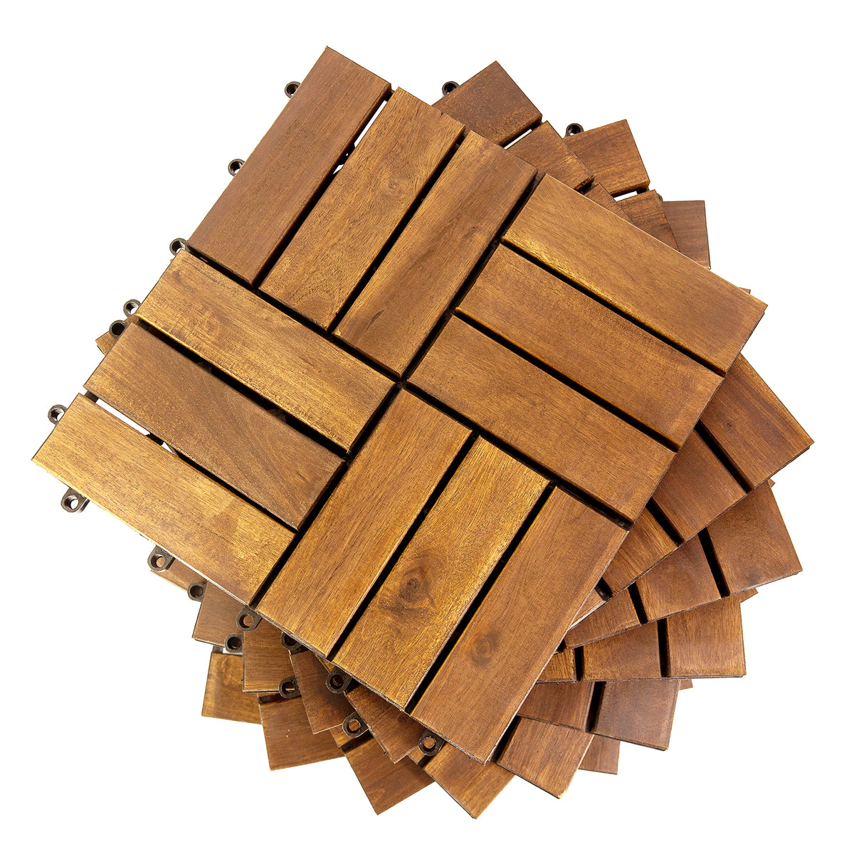 12 in. x 12 in. Acacia 12 Slats Checker Deck Tiles - 30 Pieces
