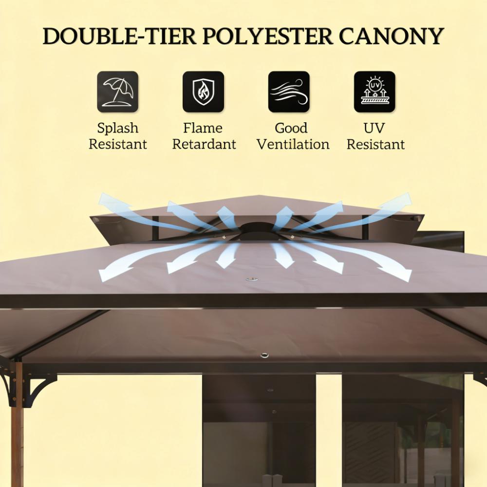 Double Tiered Barbecue Grill Gazebo Shelter with Side Shelves and Hooks