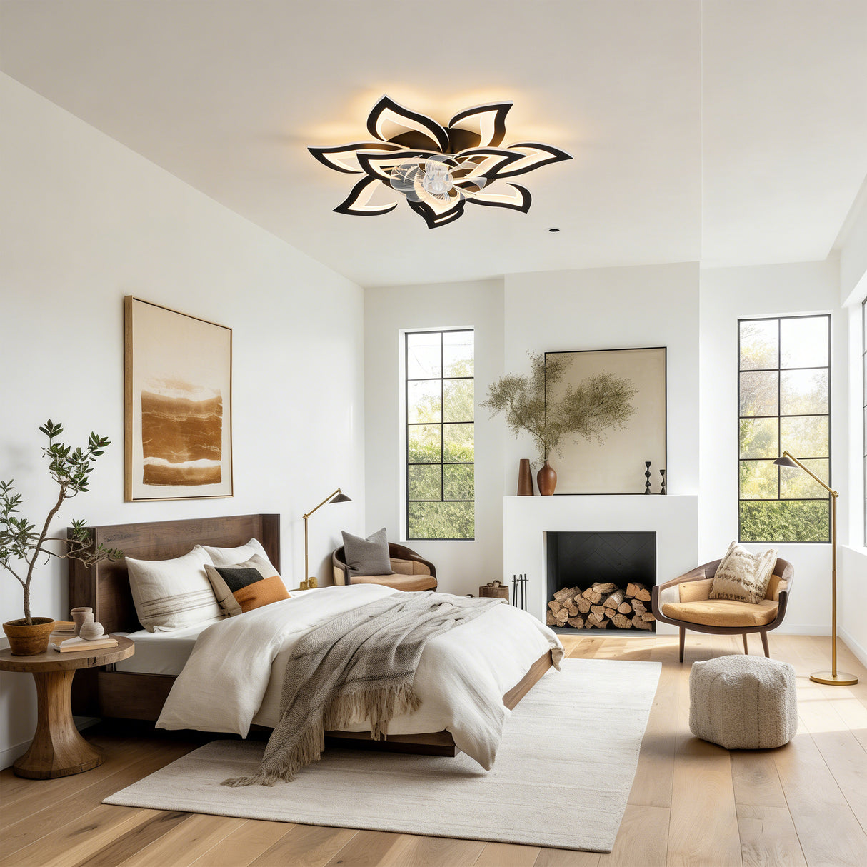 Modern Ceiling Fan with Lights Remote Control, 10 PCS Blades, 32"