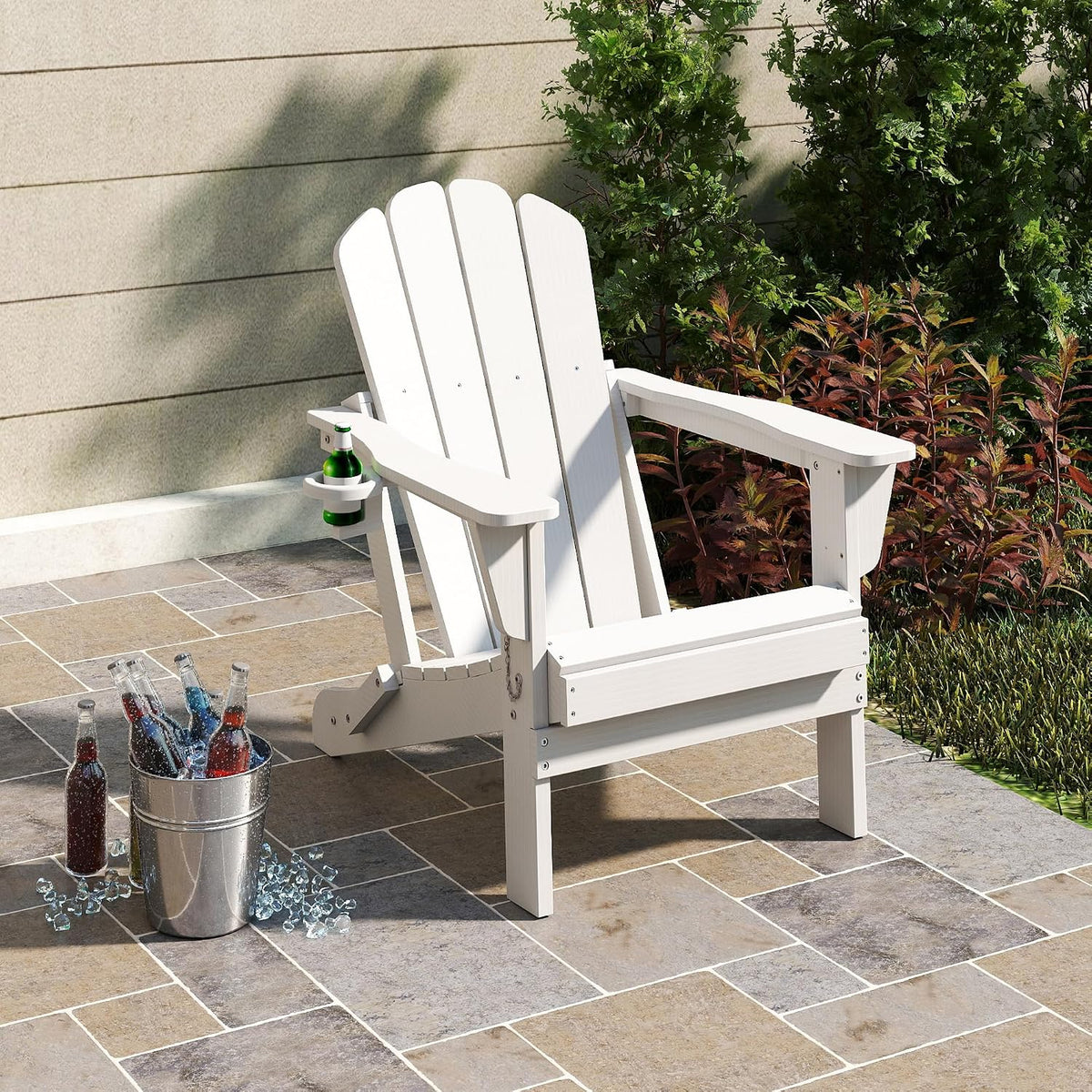 Adirondack Chairs Set of 2 with Folding Design and Cup Holder - White