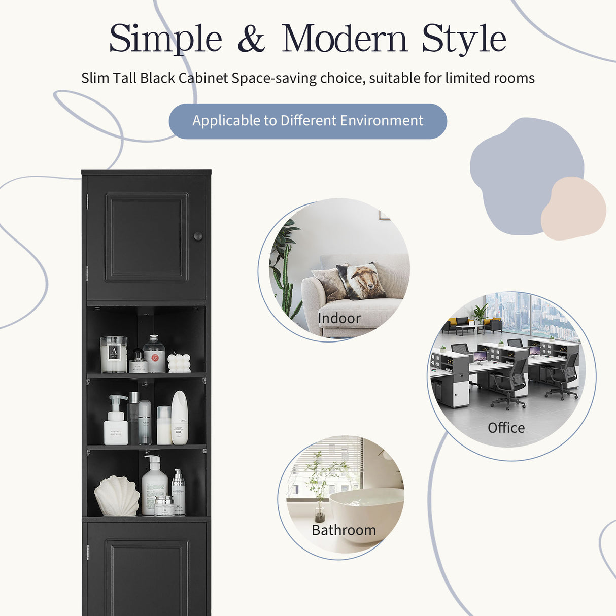 Multi-Functional Corner Cabinet Tall Bathroom Storage Cabinet with Two Doors and Adjustable Shelves, Open Shelf